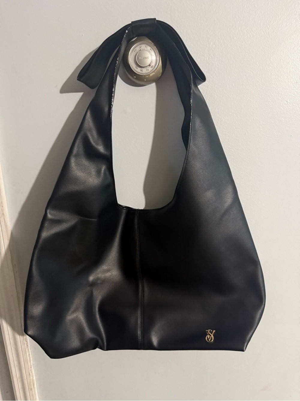 Victoria's Secret Black Shoulder Hobo with Gold Logo Accent